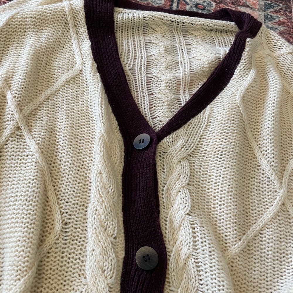 Cream Cable Knit Cardigan Sweater - Picture 6 of 6